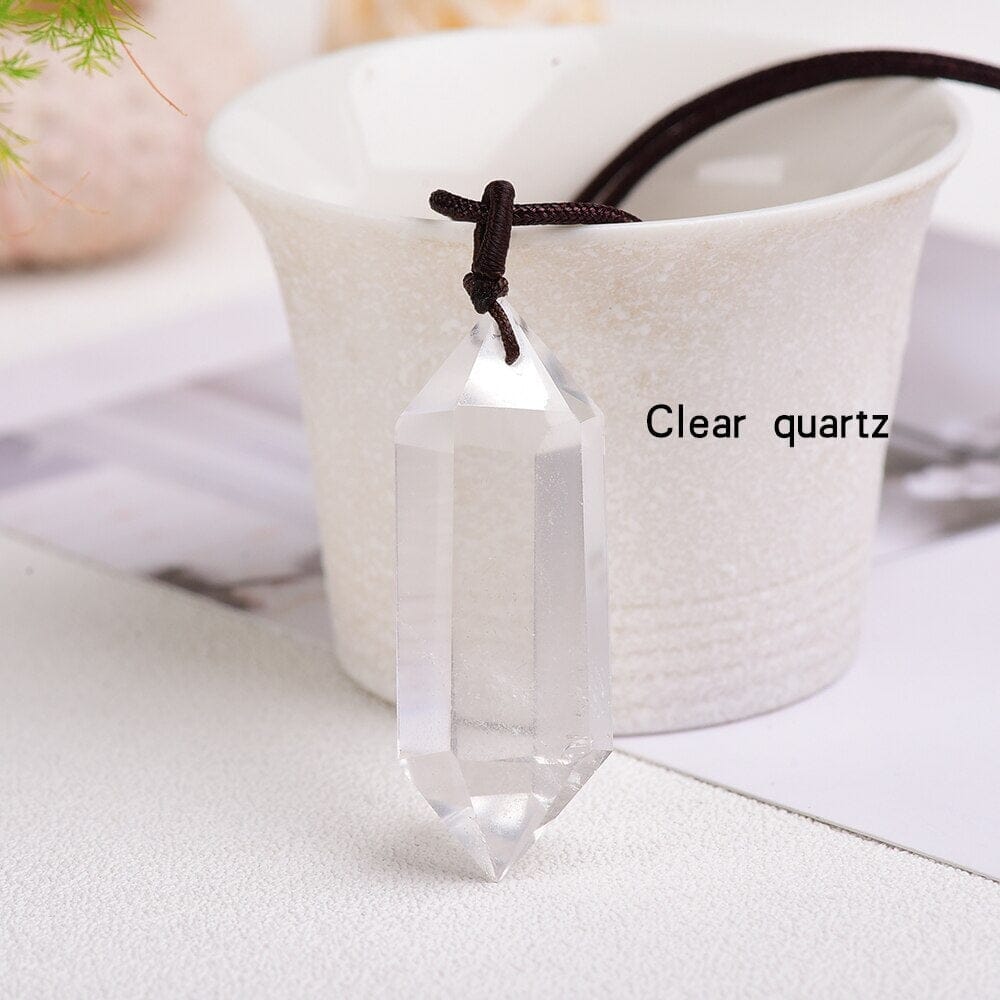 1pc Natural Crystal Quartz Double Point Pendant NecklaceNecklaceClear quartz