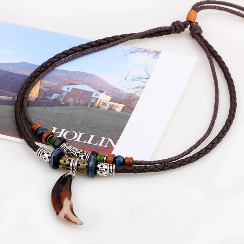 Vintage Tribal Bohemian Wolf Tooth Pendant NecklaceNecklace