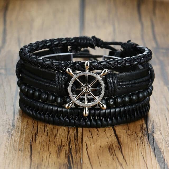 4Pcs/Set Braided Wrap Leather Bracelets for MenBraceletSet 11