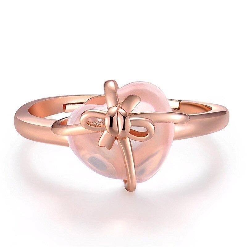 Rose Quartz Heart Ring - 925 Sterling SilverRing