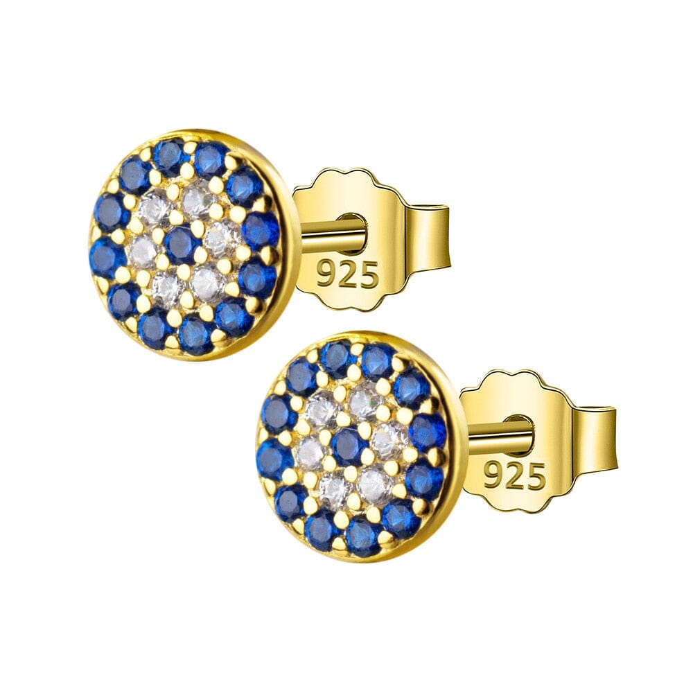 Lovely Blue Eyes Sapphire Gold and Silver Jewelry Set - 925 Sterling SilverRingStud-Gold