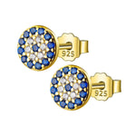 Lovely Blue Eyes Sapphire Gold and Silver Jewelry Set - 925 Sterling SilverRingStud-Gold