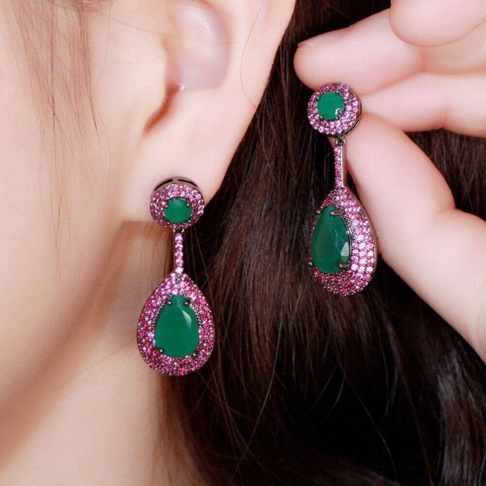 Brazilian Emerald Pink Topaz Drop Earrings - 925 Sterling SilverEarrings