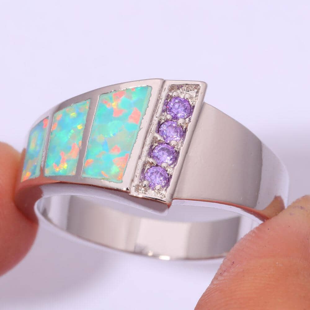 Green Fire Opal Amethyst Silver RingRing