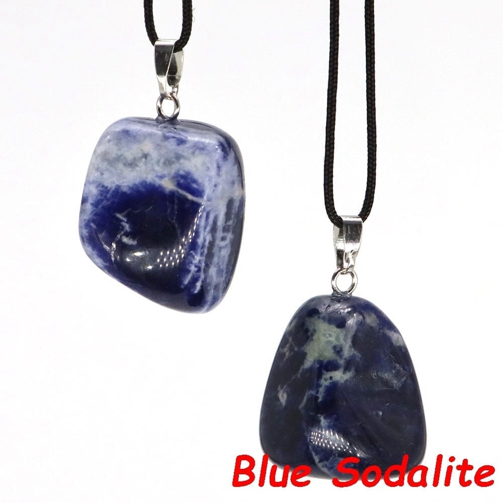 Aventurine and Other Stones Natural Crystal Irregular Tumbled Stone Reiki Rope NecklaceNecklaceBlue Sodalite