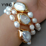 Rows Cultured White Baroque Freshwater Pearl Handmade BraceletBracelet