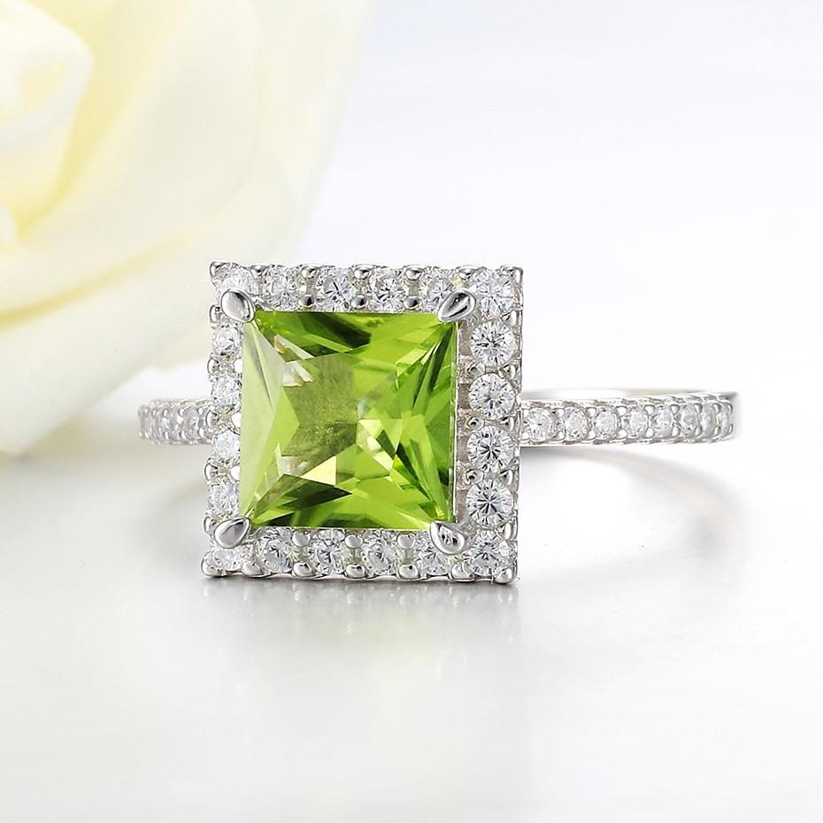 Natural Peridot Zircon Square RingRing9Natural Peridot