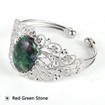 Coffee Onyx Labradorite Oval Gemstone Open BangleBraceletRed Green Stone
