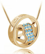 Rhinestone Love Heart Pendant NecklaceNecklaceGold Ocean Blue
