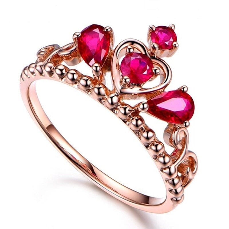 Classic Queen Crown Ruby Ring - 925 Sterling SilverRing