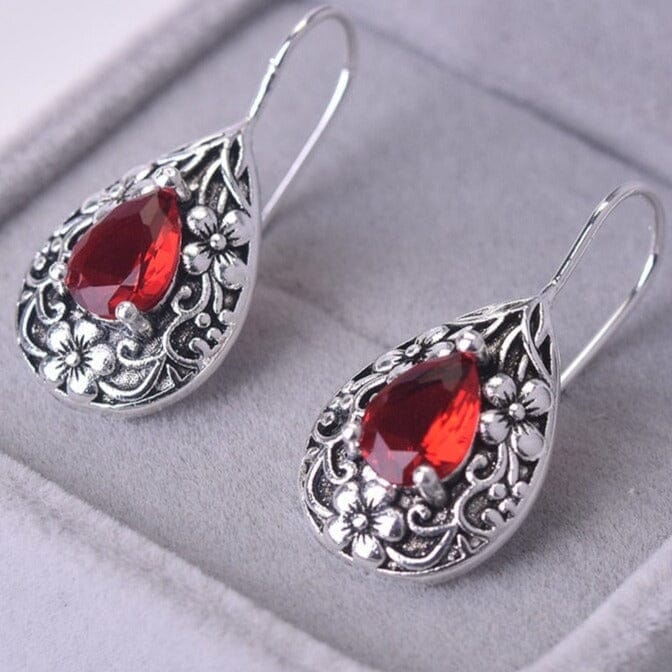 Retro Palace Royal Style Waterdrop Ruby Earrings - 925 Sterling SilverEarrings