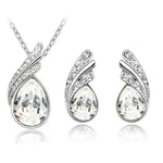 Austria Crystal Water Drop Leaves - A Pair of Earrings and a Necklace - Free ShippingEarringsSilver White