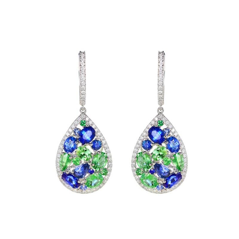 Beautiful Peridot and Sapphire Gemstone Jewelry SetNecklaceEarring