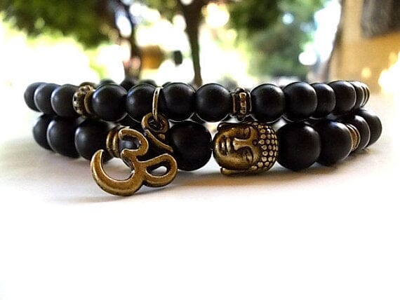 Set of 2 Buddha Yoga and Meditation Black Onyx & Matte Agate BraceletBracelet