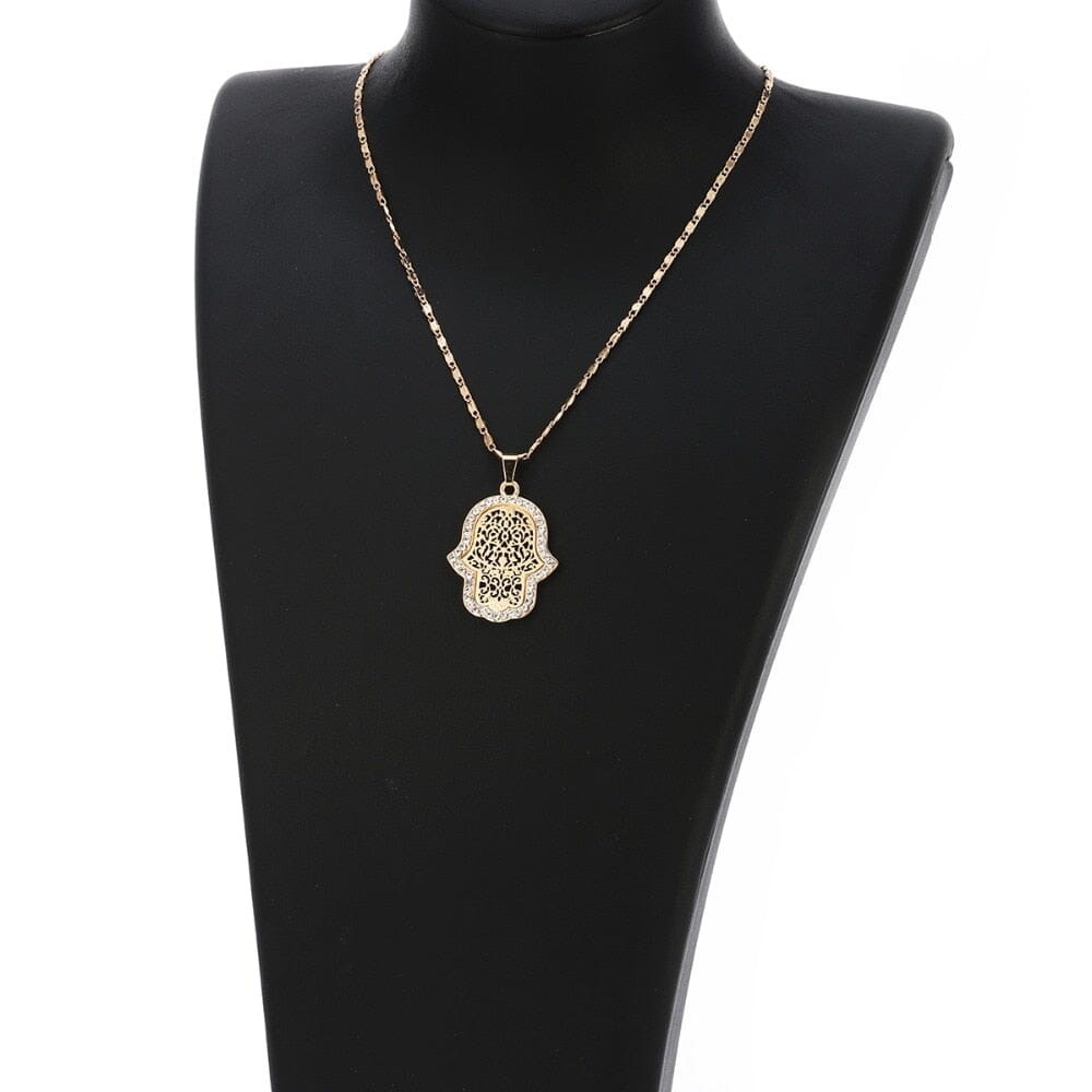 Gold Crystal Hamsa NecklaceNecklace