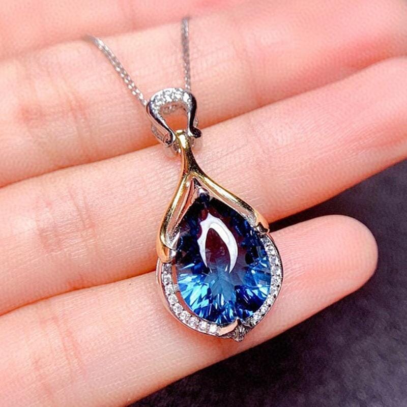 Teardrop Sapphire Crystal Pendant NecklaceNecklace