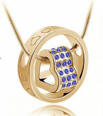 Rhinestone Love Heart Pendant NecklaceNecklaceGold Dark Blue
