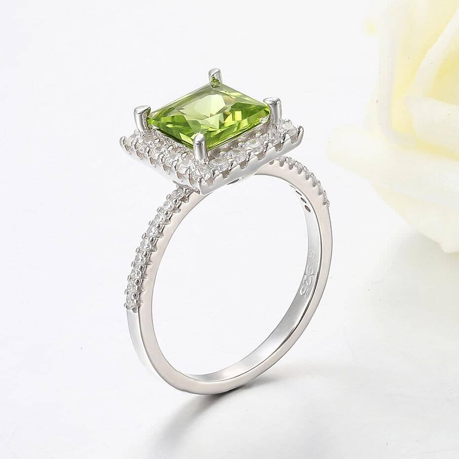 Natural Peridot Zircon Square RingRing