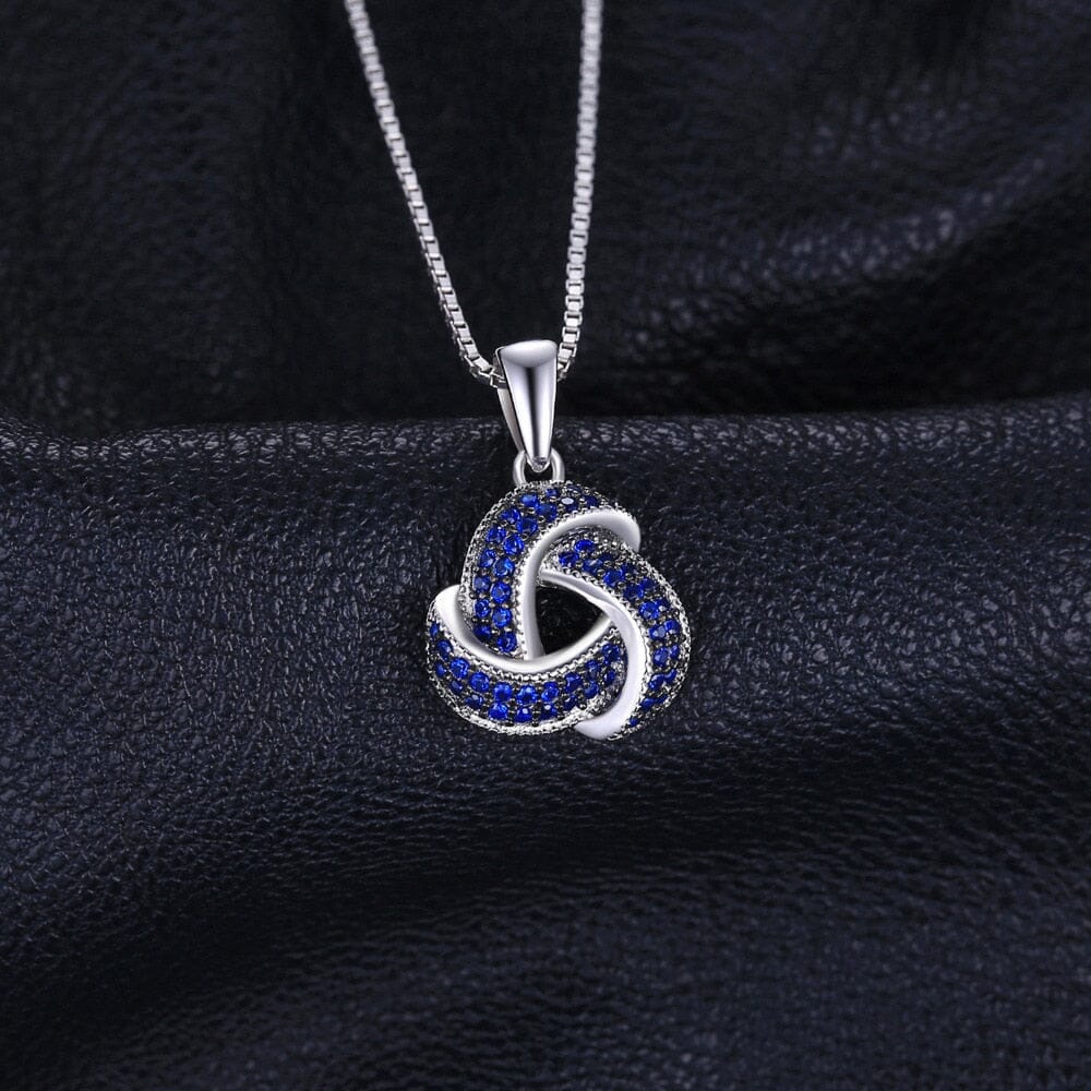 Flower Knot Created Blue Sapphire Pendant - 925 Sterling Silver (No Chain)Pendant