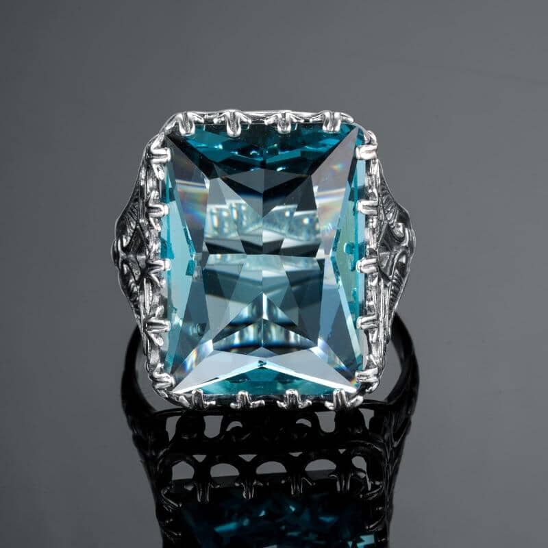 Unique Vintage Aquamarine Ring - 925 Sterling SilverRing
