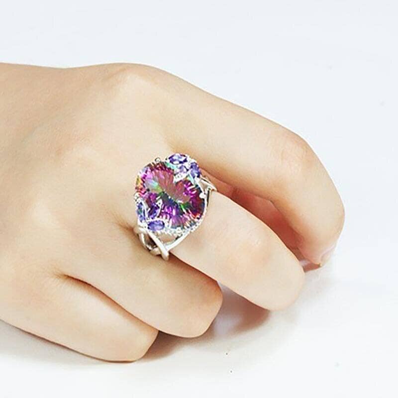 Brilliant Rainbow Fire Mystic Topaz Ring - 925 Sterling SilverRing