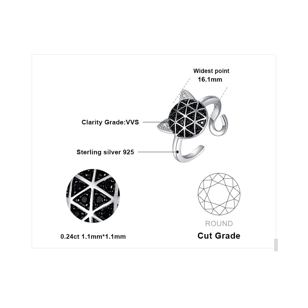 Black Onyx Cat Adjustable Ring - 925 Sterling SilverRing