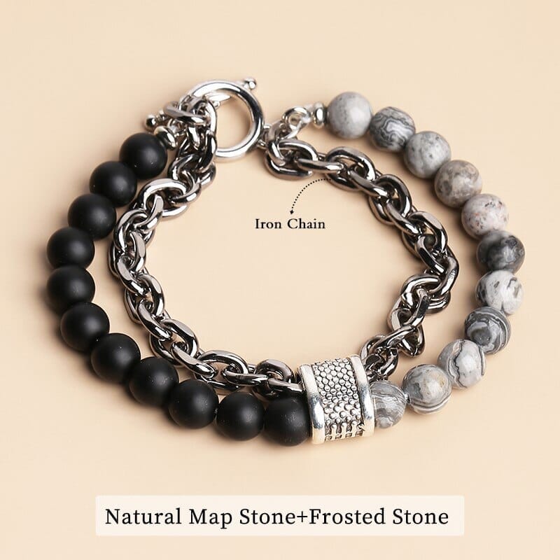 Natural Tiger Eye Stone Beaded Stainless Steel BraceletBraceletMap Stone Frost