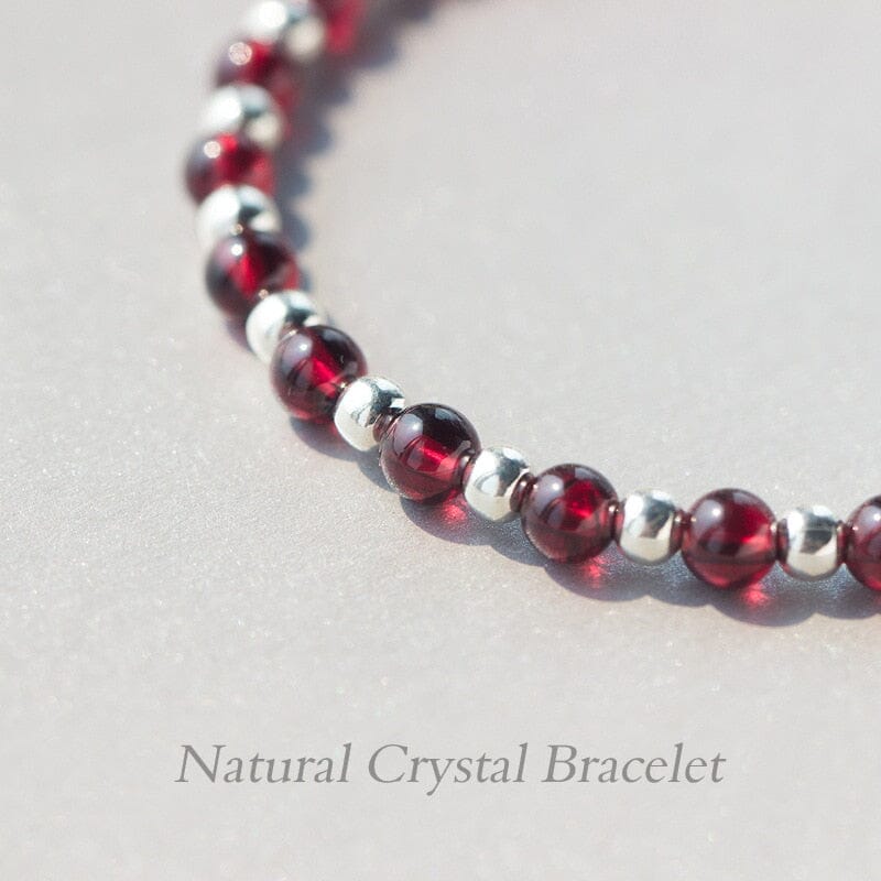 Small Garnet Bead Bracelet - 925 Sterling SilverBracelet