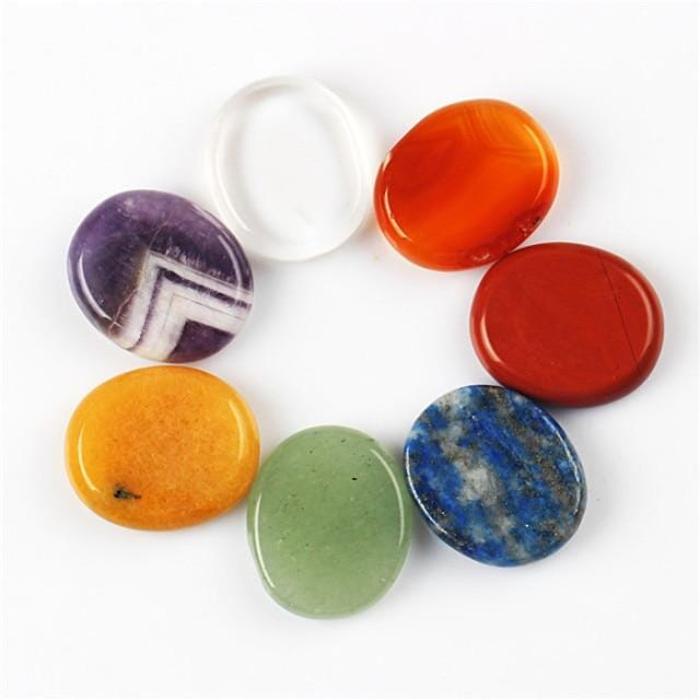Assorted 7 pieces/lot Palm Stone Jade Crystal Reiki Healing Chakra With Free PouchRaw StoneMixed