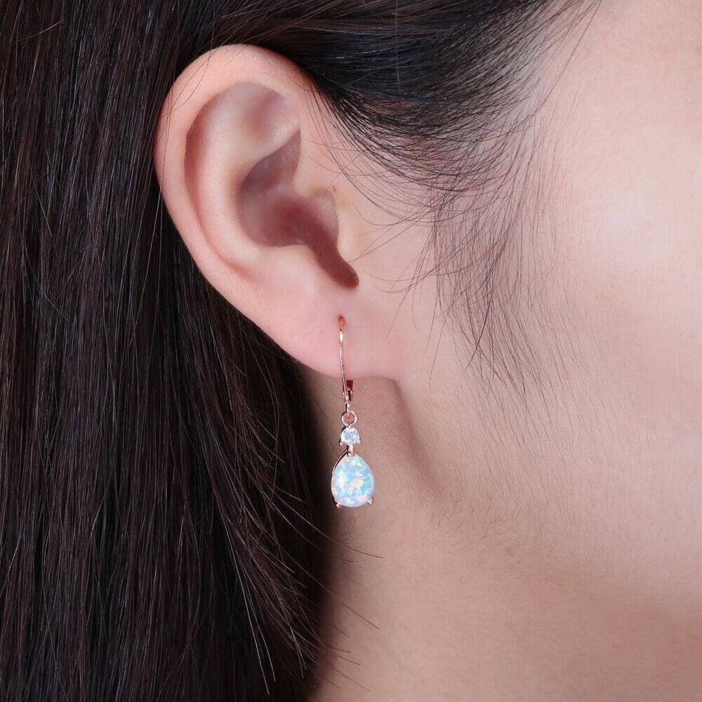 Boho Pink & White Fire Opal Dangle EarringsEarrings