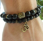 Set of 2 Buddha Yoga and Meditation Black Onyx & Matte Agate BraceletBracelet