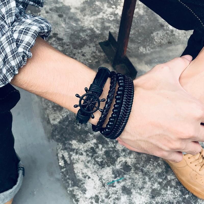 4Pcs/Set Braided Wrap Leather Bracelets for MenBracelet