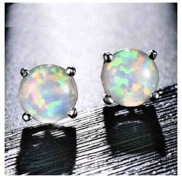 Blue & White Fire Opal Stud EarringsEarringsWhite