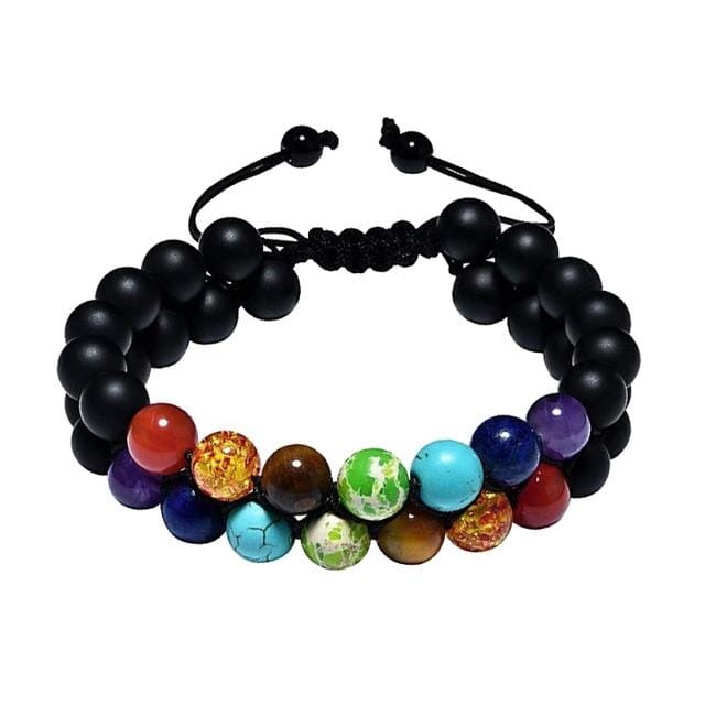 7 Chakra Beads Lava Rock Charm BraceletBraceletBlack Lava Stone