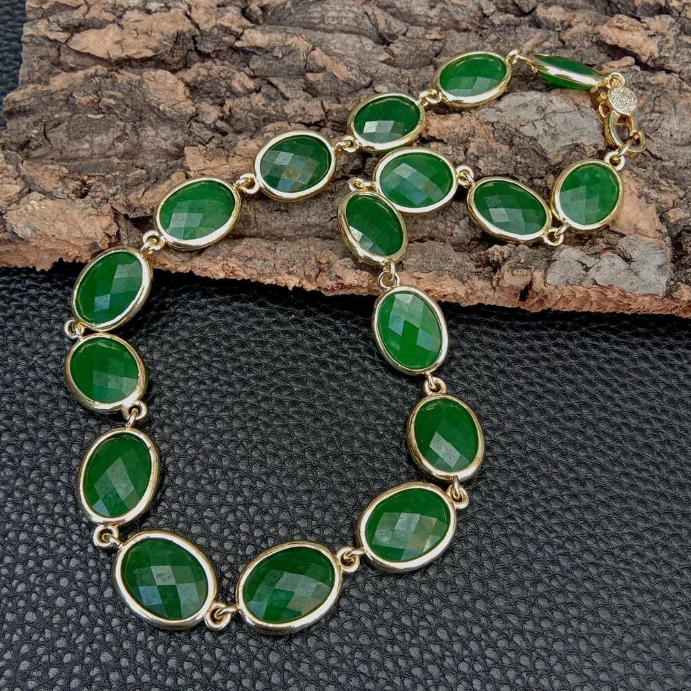 Green Jade Choker Necklace Oval ShapeNecklace