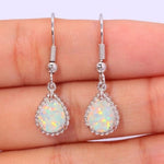 White Fire Opal Silver Drop EarringsEarrings