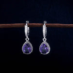 Water Drop Shaped Amethyst Earrings - 925 Sterling SilverEarrings
