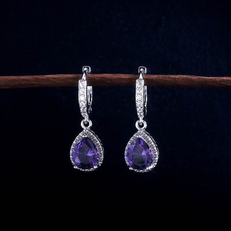 Water Drop Shaped Amethyst Earrings - 925 Sterling SilverEarrings