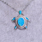 Blue Fire Opal Silver Turtle Pendant NecklaceNecklace