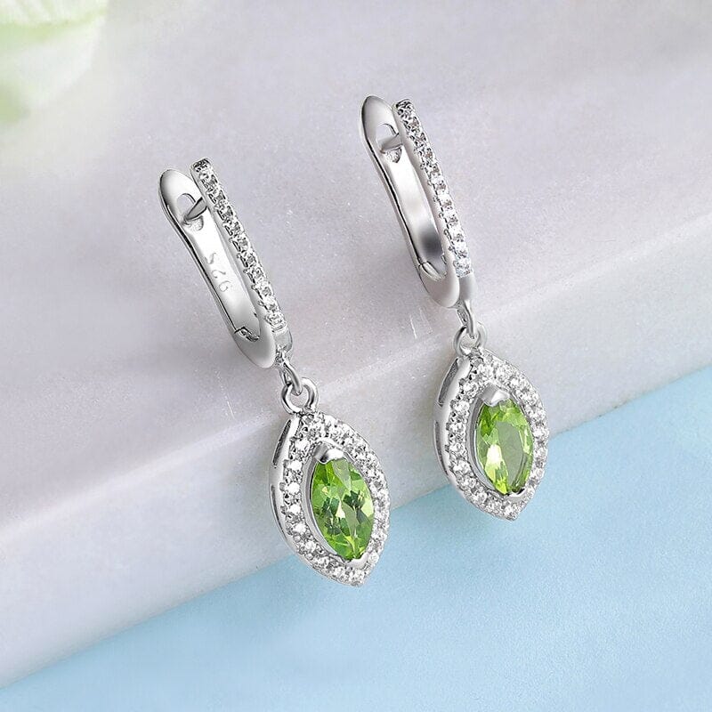 Marquise Brilliant Cut Gemstone Natural Peridot Drop Earrings - 925 Sterling SilverEarrings