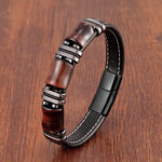 Natural Tiger Eye Stone Bracelet in Black Leather Rope ChainBraceletBlack-Red Tiger Eye19cm