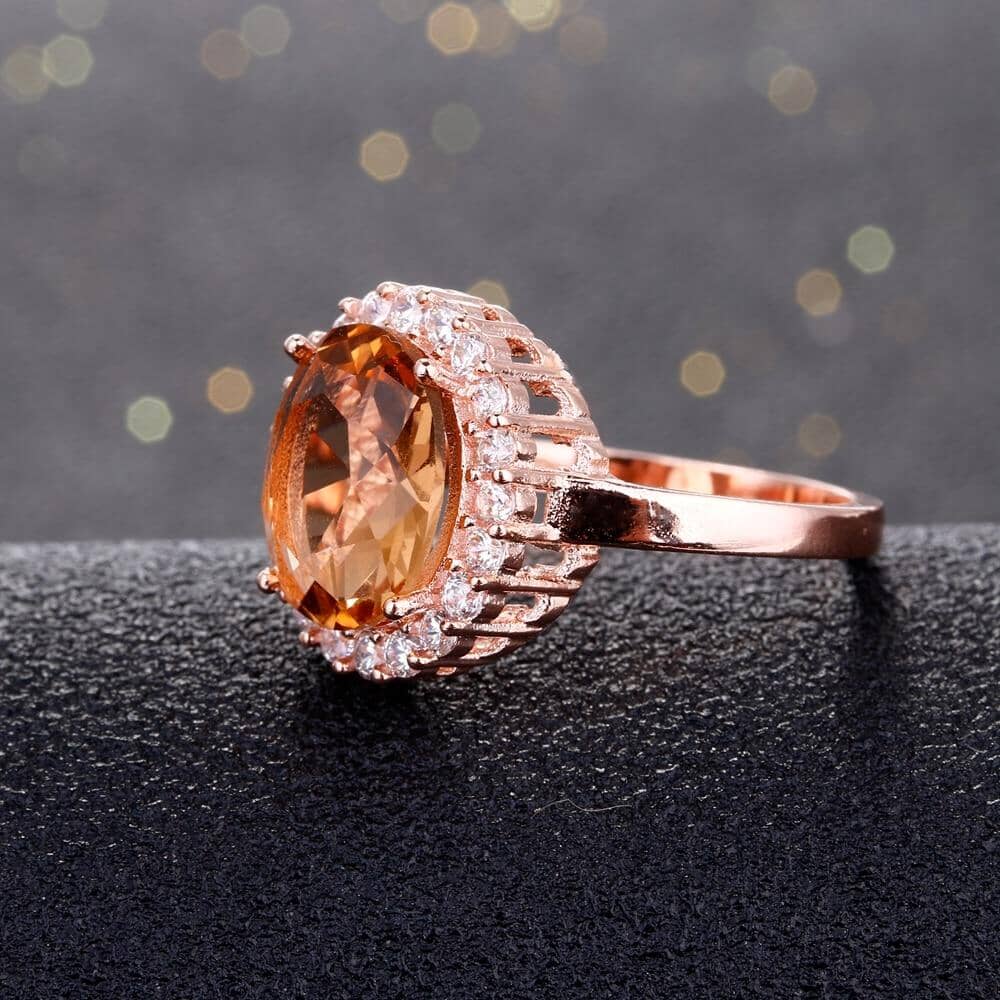 Rose Gold Citrine Ring - 925 Sterling SilverRing