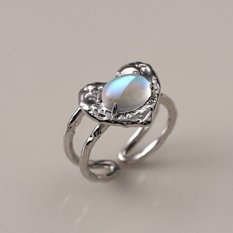 Blue Heart Moonstone Ring - 925 Sterling SilverRing