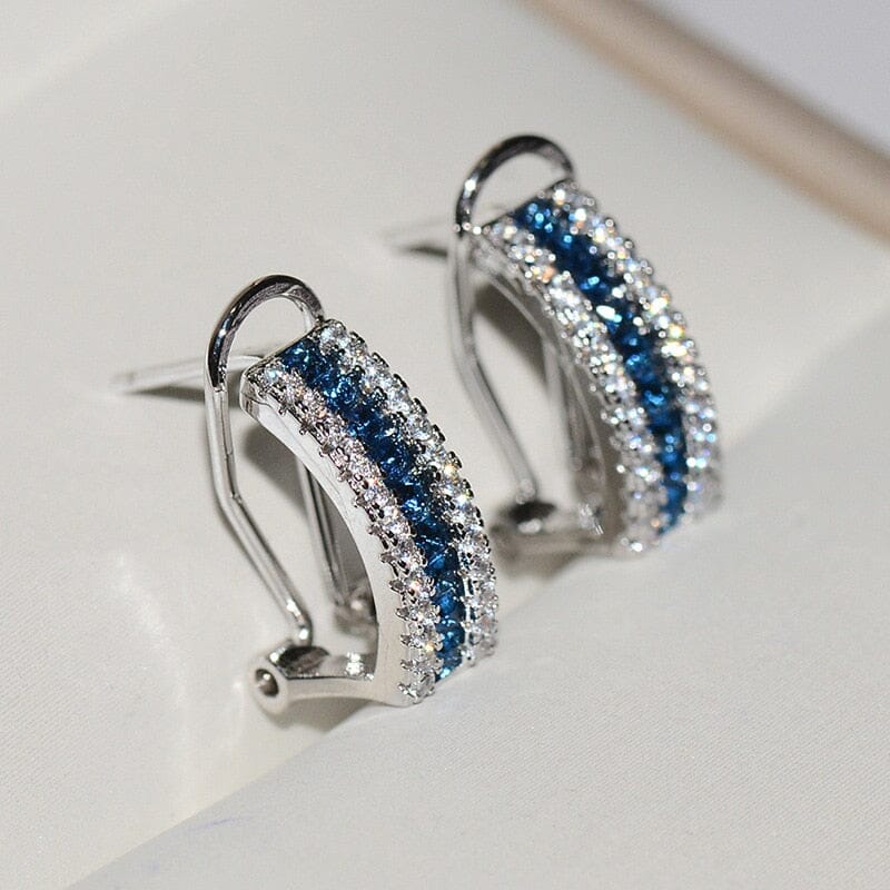 Wide Blue Square Sapphire Stud Earrings - 925 Sterling SilverEarrings
