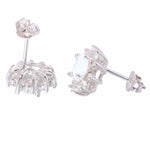 Green & White Round Fire Opal Sunflower Stud Earrings - 925 Sterling SilverEarrings