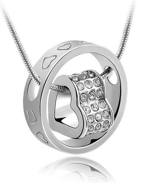 Rhinestone Love Heart Pendant NecklaceNecklaceSilver White