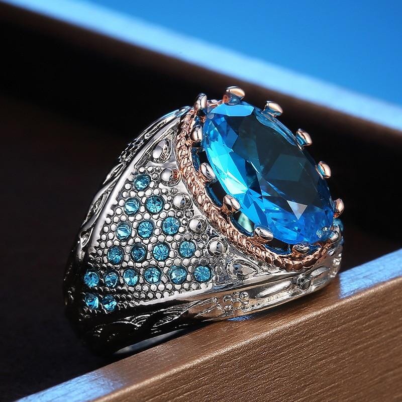 Aquamarine Turkish Ring - 925 Sterling SilverRing7