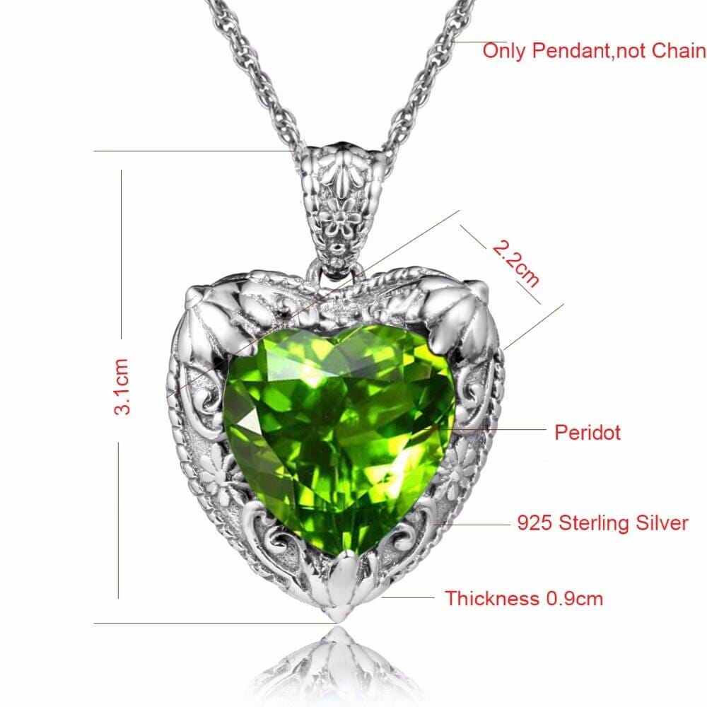 Lovely Heart Shaped Olivine Peridot Crystal Pendant Necklace - 925 Sterling SilverNecklace