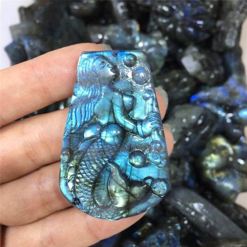 Natural Carved Labradorite Stone CrystalNecklaceMermaid