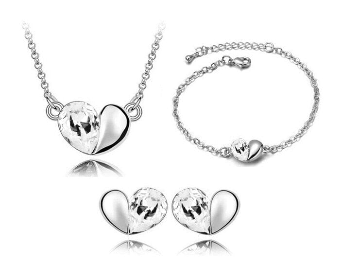 Charm Crystal Heart Blue Topaz, Pink Sapphire, Peridot, Amethyst Jewelry Setwhite